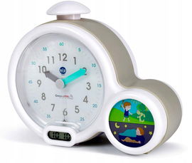 BUDZIK EDUKACYJNY DLA DZIECI SZARY Z OBRAZKIEM DZIEŃ NOC