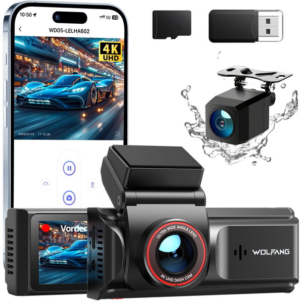 Kamera samochodowa WOLFANG 4K WiFi podwójna 7.0 cm IPS szeroki kąt 170 SD