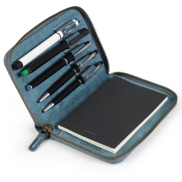 Londo OTTO484 niebieski padfolio skórzane z zamkiem, uchwyt na