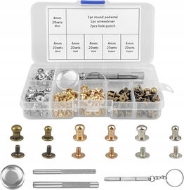 Zestaw 120 nitów Chicago podwójne guziki do skóry DIY złote/srebrne/brąz