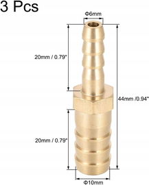 Sourcing Map Złączka Redukcyjna Mosiądz 10mm x 6mm 3 szt Adapter Węża