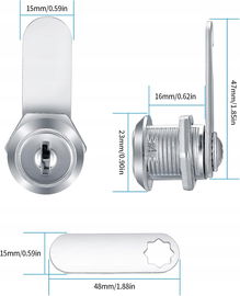Zamek krzywkowy 16mm skrzynka listy szafa szuflada cynk z kluczami 6szt