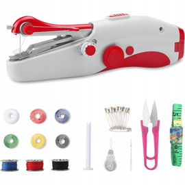 Ręczna mini maszyna do szycia elektryczna przenośna akcesoria czerwona
