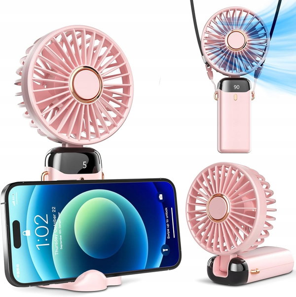 Wentylator mini ręczny USB 3w1 LED 5 biegow skadany Koonie F211 różowy