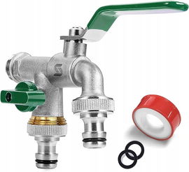 Podwójny Kran Ogrodowy 1/2" Mosiężny SPGOOD z Taśmą i Uszczelkami