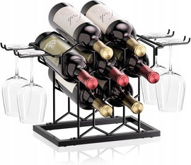 THYGIFTREE stojak na wino nablatowy 8 butelek czarny metalowy blatowy