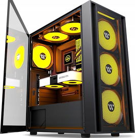 AMANSON H05 Obudowa PC Gaming Mid Tower z 6 wentylatorami PWM-ARGB Czarna
