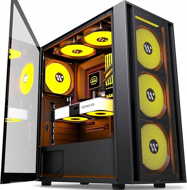 AMANSON H05 Obudowa PC Gaming Mid Tower z 6 wentylatorami PWM-ARGB Czarna