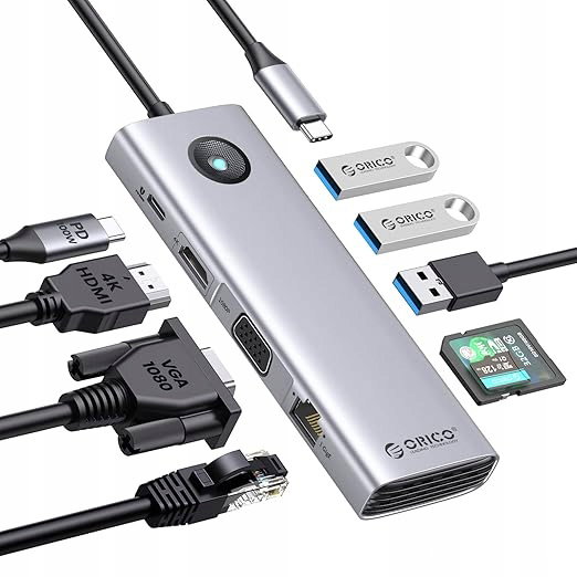 Stacja dokująca USB C, stacja dokująca ORICO 10 w 1, HDMI 4K, VGA, 3 USB-A