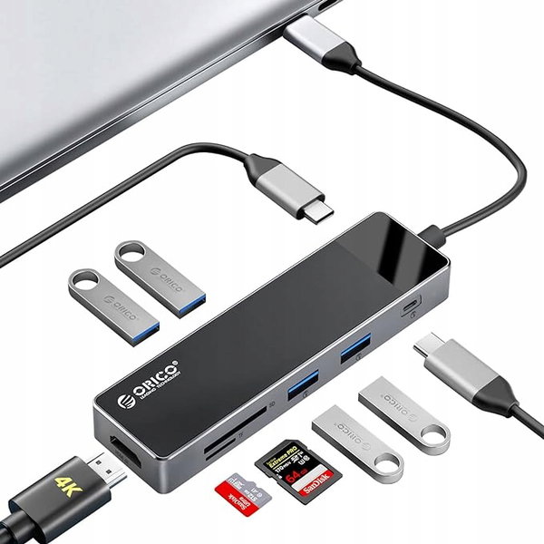 Stacja dokująca Orico Hub USB-C 9 w 1 ORICO: HDMI 4K, 4xUSB