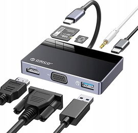 ORICO 7 w 1 USB-C Hub USB C Multiport Adapter z 4K HDMI, VGA, 100 W