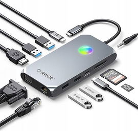 Stacja dokująca USB C do adaptera HDMI, ORICO 12 w 1 RGB USB C Hub z 4K