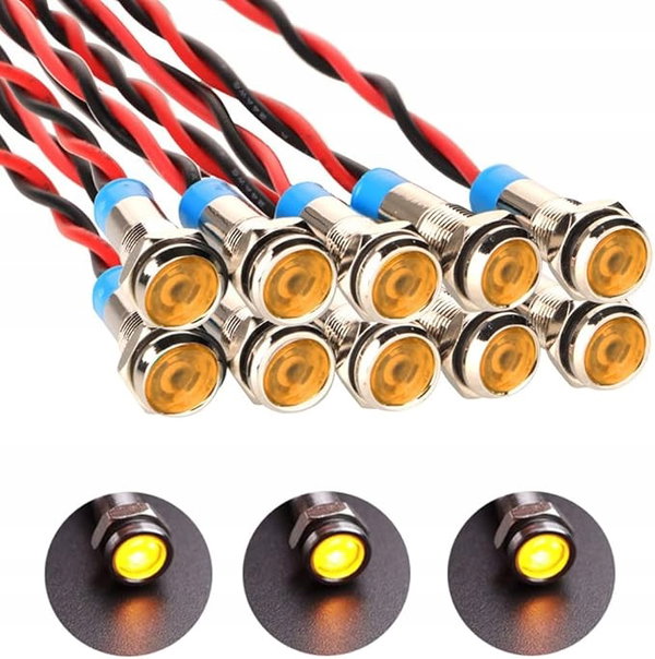 10 sztuk 6mm 12 V LED Metalowa lampka kontrolna wodoodporna - żółta