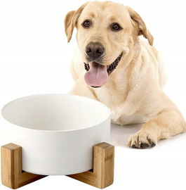 SPUNKYJUNKY Ceramiczna miska z bambusowym stojakiem dla kotów i psów,850 ml