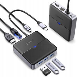 ORICO Koncentrator USB C 6 w 1 z Ethernet 2,5 Gb/s, 4K HDMI, PD 100 W(15cm)