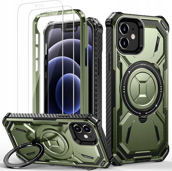 Lanhiem Etui Ochronne do iPhone 15 z Uchwytami 360° i 2 Szkłami Hartowanymi