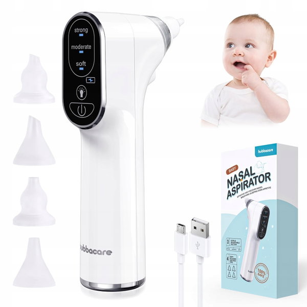 Bubbacare Elektryczny Aspirator do Nosa dla Niemowląt - 4 Końcówki