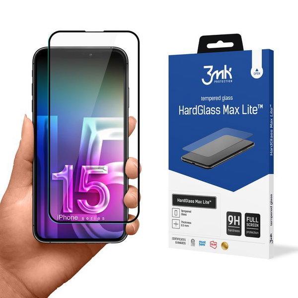 3mk HardGlass Max Lite - Szko hartowane do iPhone 15 Pro (Czarny)