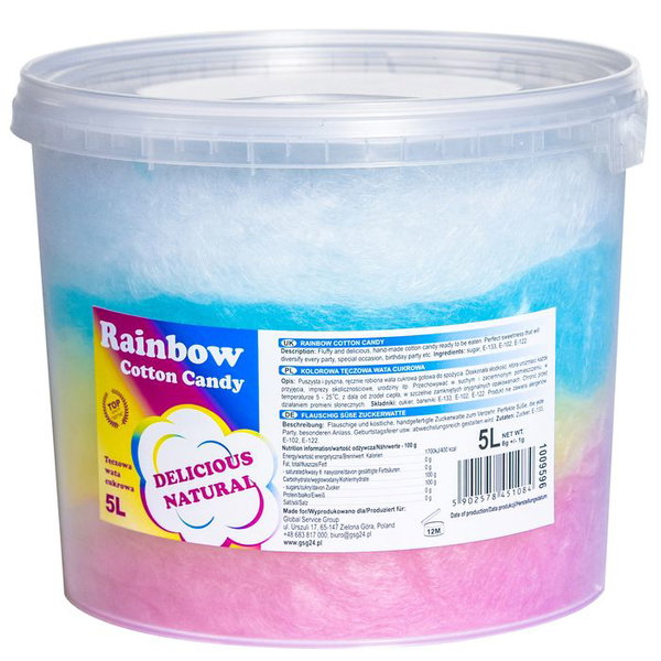Kolorowa teczowa wata cukrowa rainbow cotton candy 5l