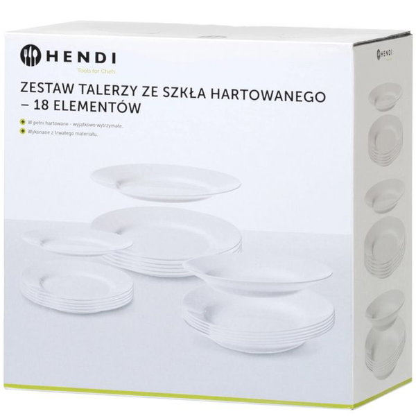 Zestaw talerzy ze szka hartowanego 18 el. - hendi 795224