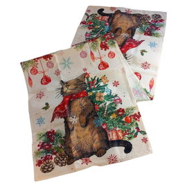 Bieznik swiateczny na sto obrus kot 40x140cm