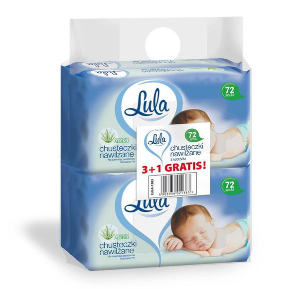 Lula chusteczki nawilzane z aloesem 72szt 3szt + 1szt gratis