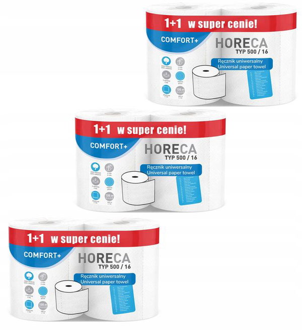Recznik papierowy 2r horeca comfort+ typ 500/16 100m 2w (1+1) - 6 role