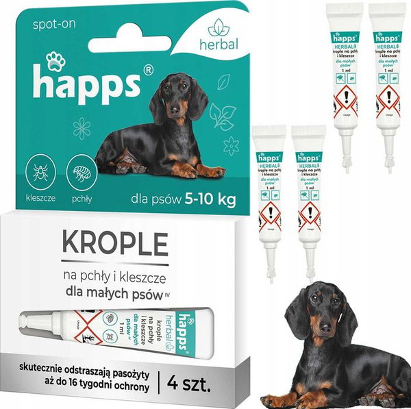 Happs herbal - krople na pchy i kleszcze dla maych psow do 10kg 4szt