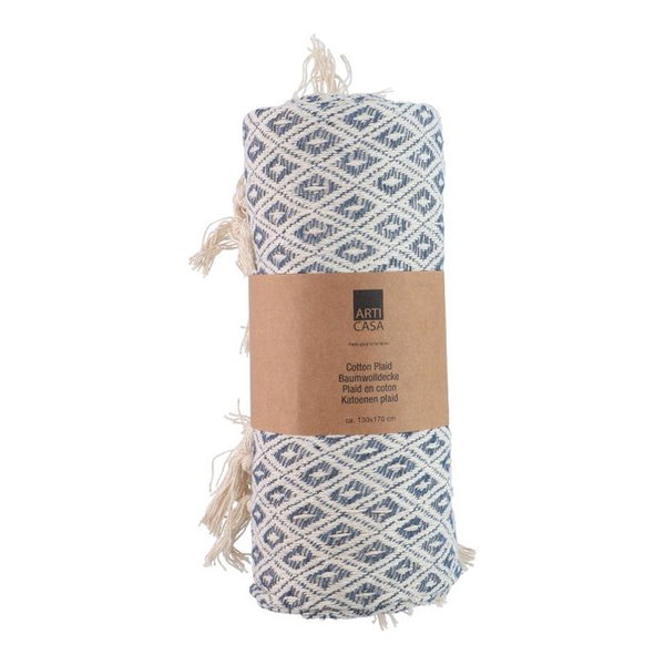 Arti Casa - Koc baweniany w romby 130x170 cm (Niebieski / Biay)