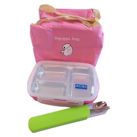 Lunchbox pudeko sniadaniowe 1000ml rozowy zestaw