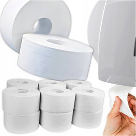 12x Papier Toaletowy 100 metrów JUMBO Biały Celuloza 2 Warstwy do podajnika