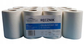 RĘCZNIK PAPIEROWY W ROLI BIAŁY 50M 12 SZT DWUWARSTWOWA CELULOZA 250 LISTKÓW