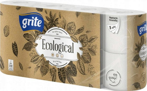 Szary papier toaletowy ekologiczny 3 warstwowy Grite Ecological 1 rolka