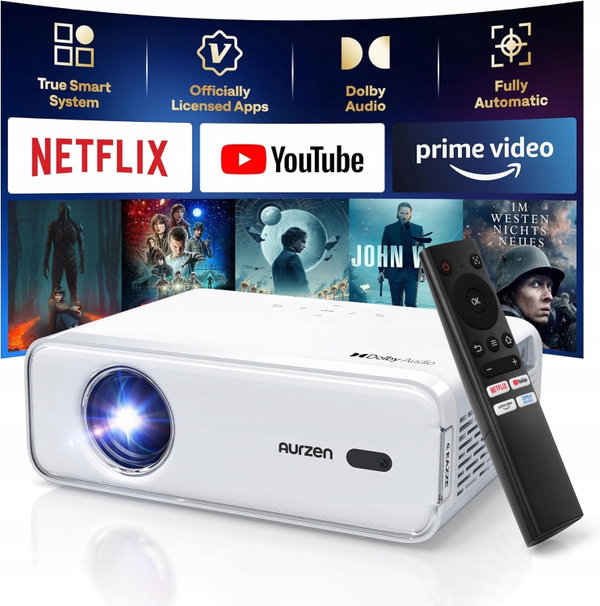 inteligentny projektor 4K, Full HD 1080p, Netflix, Dolby Audio, WiFi, BT