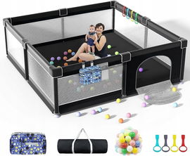 Kojec dla niemowląt XXL 200x180 cm, oddychająca siatka HEIZO czarny