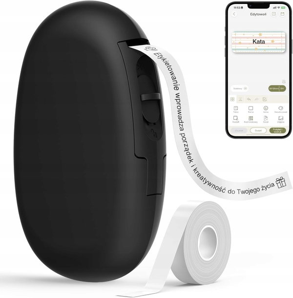 SUPVAN E10 mini drukarka etykiet Bluetooth termiczna czarna + rolka