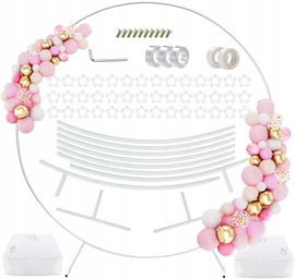 STOJAK STELAŻ KOŁO na BALONY BIAŁE 1.8M KOMUNIA WESELE ŚCIANKA + AKCESORIA