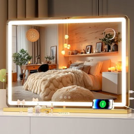 LUSTRO LED DO MAKIJAŻU ZŁOTE 70X50CM KOSMETYCZNE PODŚWIETLANE