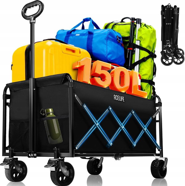 WÓZEK TRANSPORTOWY SKŁADANY 150KG WYTRZYMAŁY ALL-TERRAIN 94X43X42CM