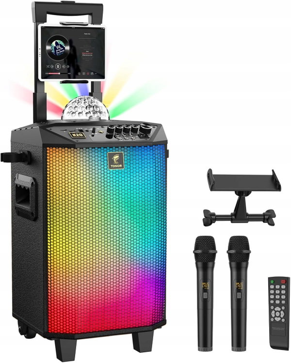 ZESTAW KARAOKE BEZPRZEWODOWY Z MIKROFONAMI LED IMPREZA DOMOWA