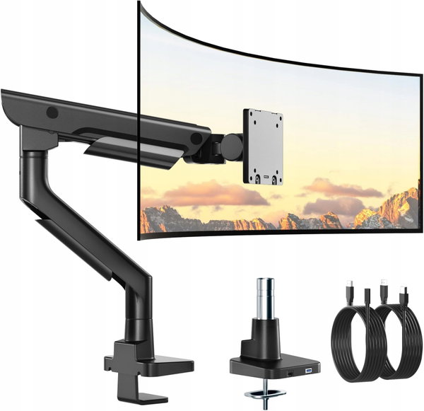 UCHWYT BIURKOWY DO MONITORA 57 CALI DO 27KG RAMIĘ GAZOWE Z USB-C CZARNY