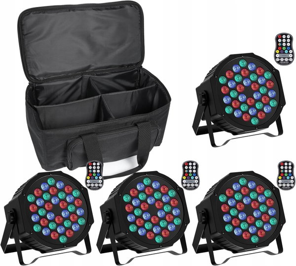 4x REFLEKTOR LED PAR AKUMULATOROWY 36W RGB DO SCENY IMPREZ D-MX PILOT