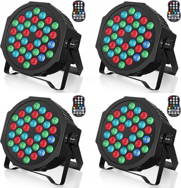 ZESTAW 4 x REFLEKTOR LED PAR 36W AKUMULATOROWY RGB DJ SCENA