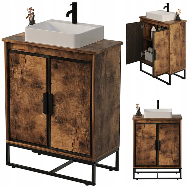 Szafka pod umywalkę łazienkowa 2 drzwiczki loft rustykalny brąz półka 82 cm