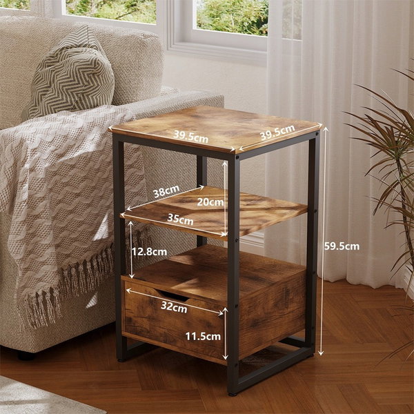 Szafka nocna stolik sypialnia komoda szuflada ciemny brąz loft 2 półki 80cm