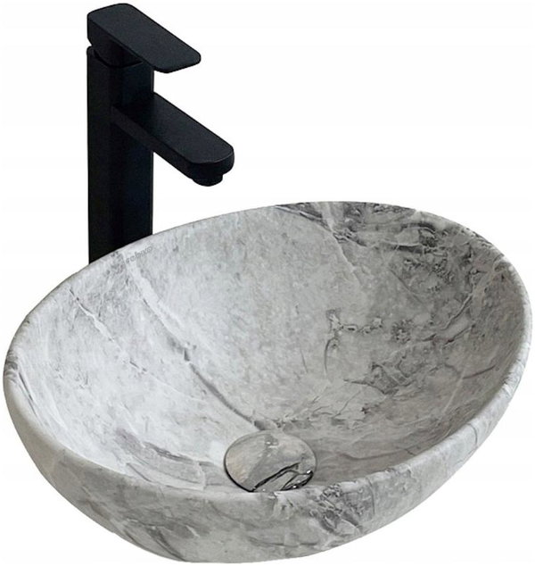 Umywalka nablatowa ceramiczna stawiana 42x34 cm imitacja kamienia okrągła