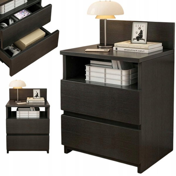 Szafka nocna stolik 40cm sypialnia komoda 2 szuflady czarna loft nowoczesna