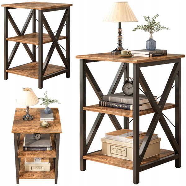 Stolik kawowy industrialny kwadratowy drewniany półka retro szafka loft