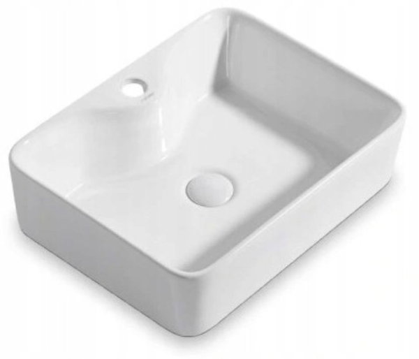 Umywalka nablatowa ceramiczna stawiana biała stawiana 47x37 cm prostokątna
