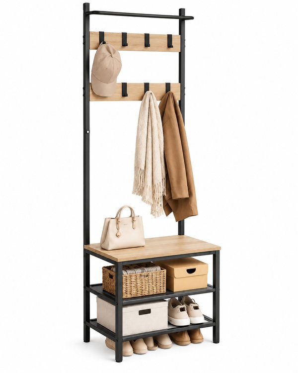 Wieszak stojący loft z półkami na buty jasny brąz 178 x 64 x 32 cm